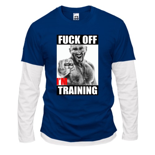 Мужской лонгслив Комби с агрессивным мужчиной и надписью «F*ck off, i'm training»